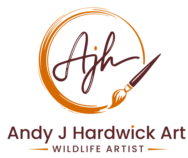 Logo for Andy J Hardwick Art featuring a signature and paintbrush on a white background
